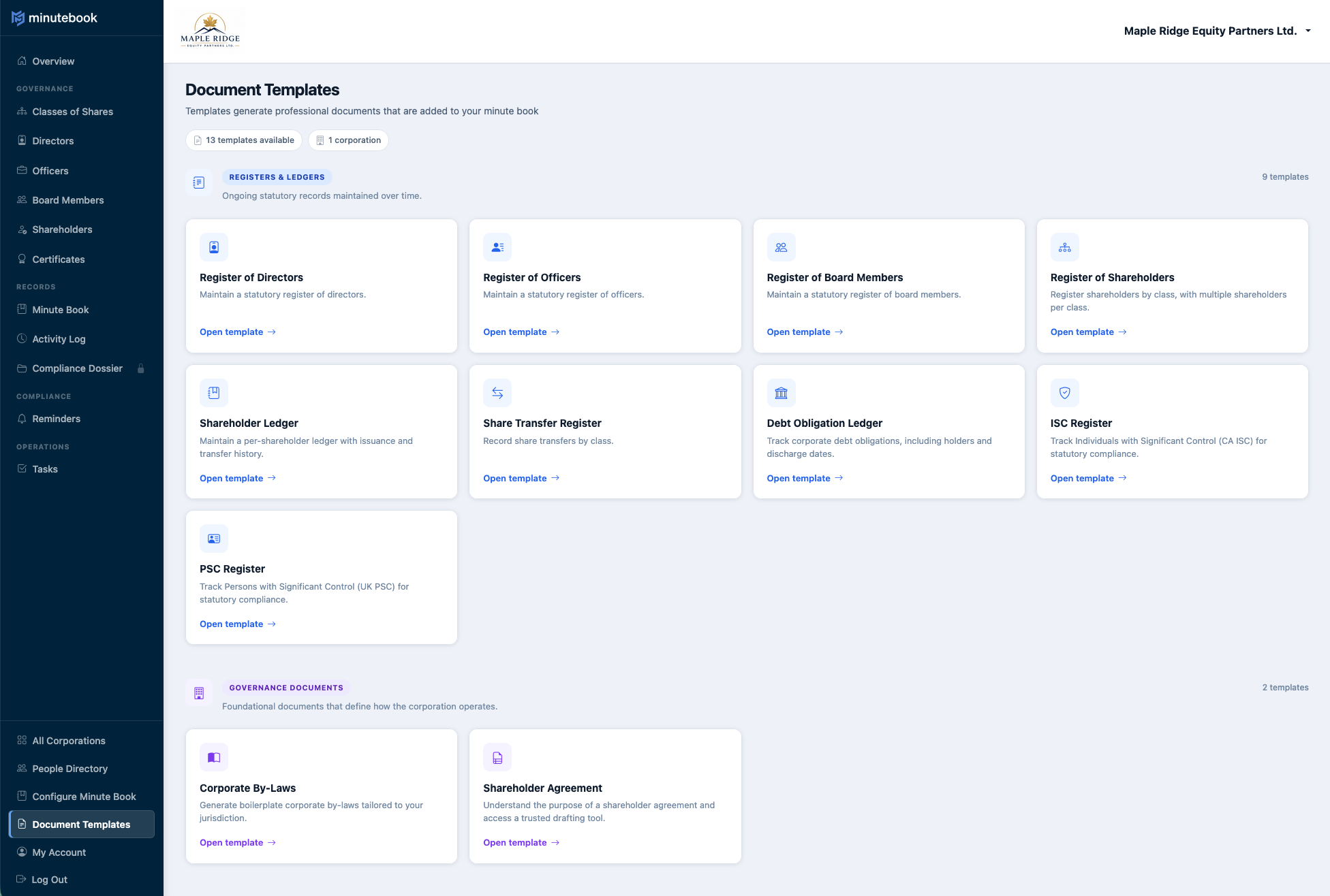 Document templates catalog